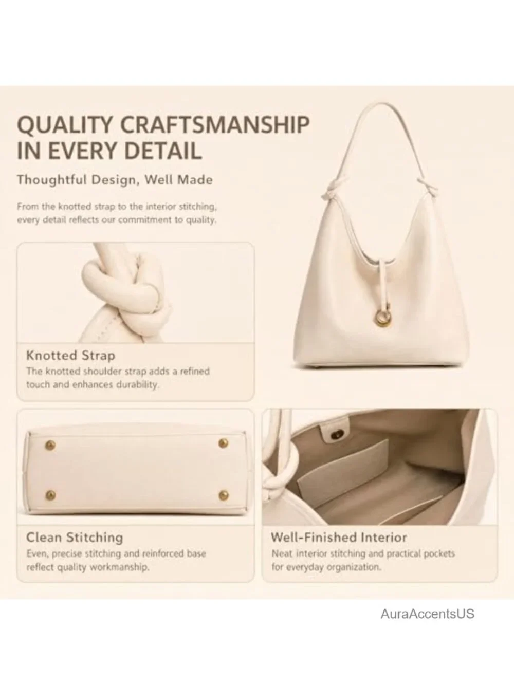 2-in-1 Hobo Tote Set with Removable Pouch Vegan PU Leather Shoulder Crossbody
